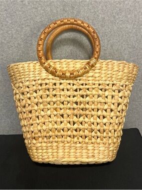 Woven Straw Tote Purse Handbag Boho Beach Summer Zip Top Handles Structured New